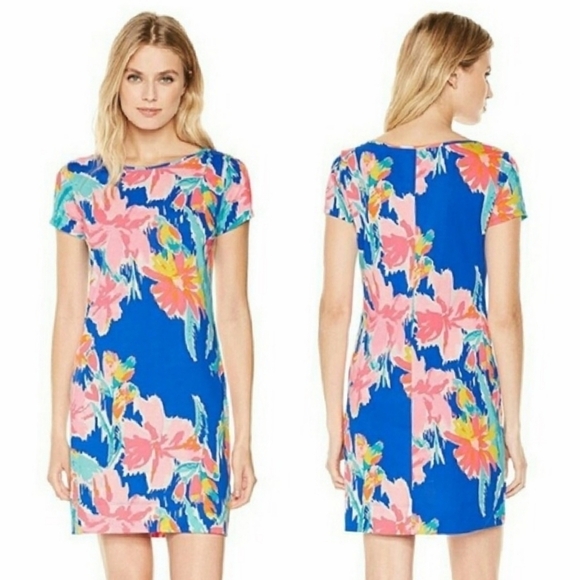 LILLY PULITZER Marlowe Dress Pima Cotton Off Tropic Print Coastal Blue Medium - Picture 1 of 11